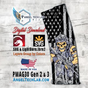 pmag 30 (gen 2&3) angry skull with usa flag design lightburn laser file vector svg digital download